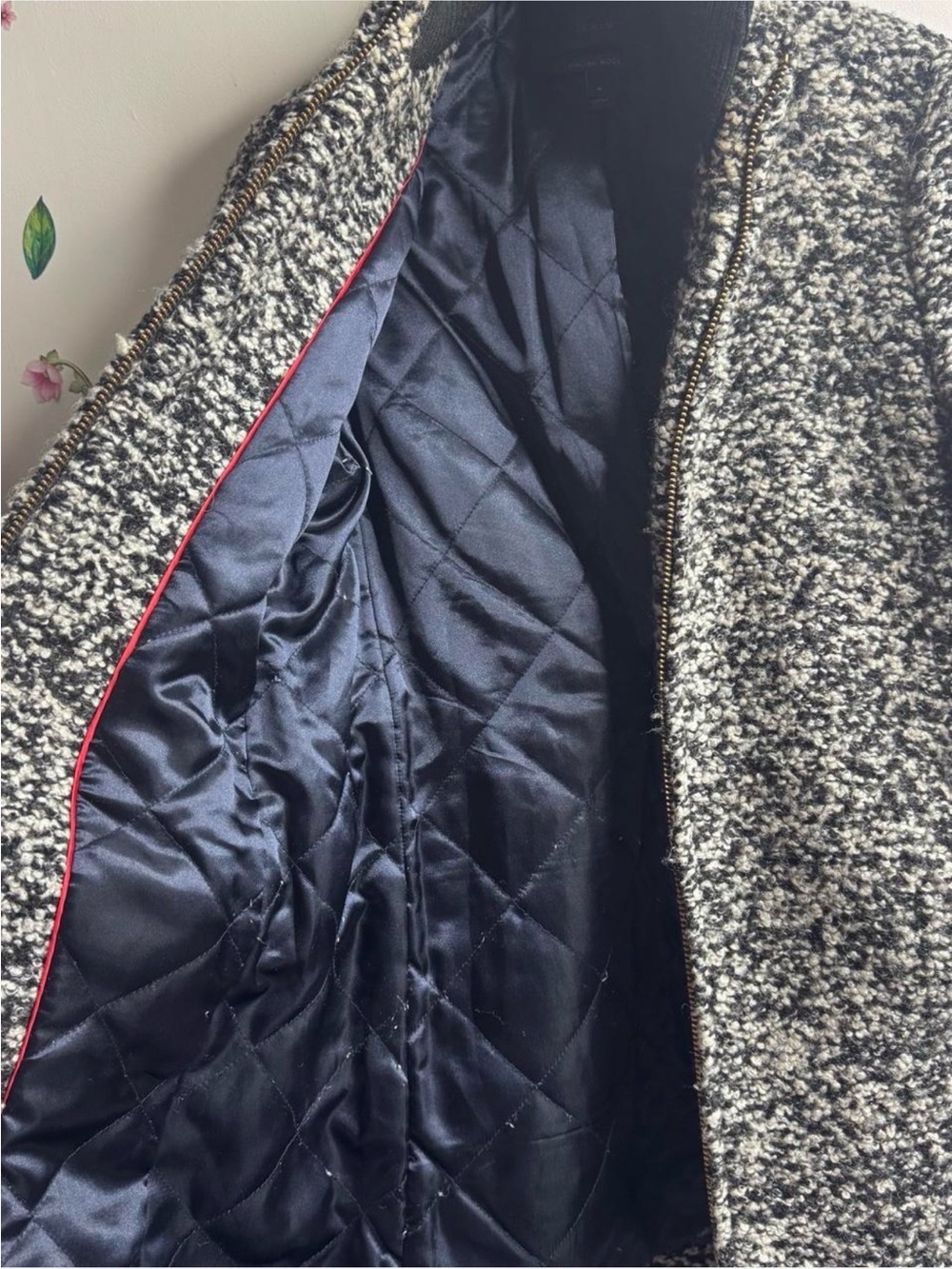 J. Crew Black and White Bouclé Zip-Front Pea Coat - Picture 3 of 7